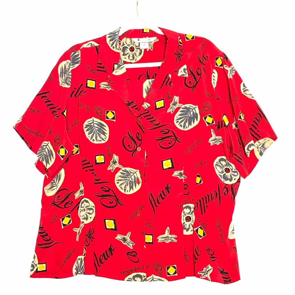 Vintage Peter Nygard Collection 100% Silk Top Button Inverted Pleats Red Size 20